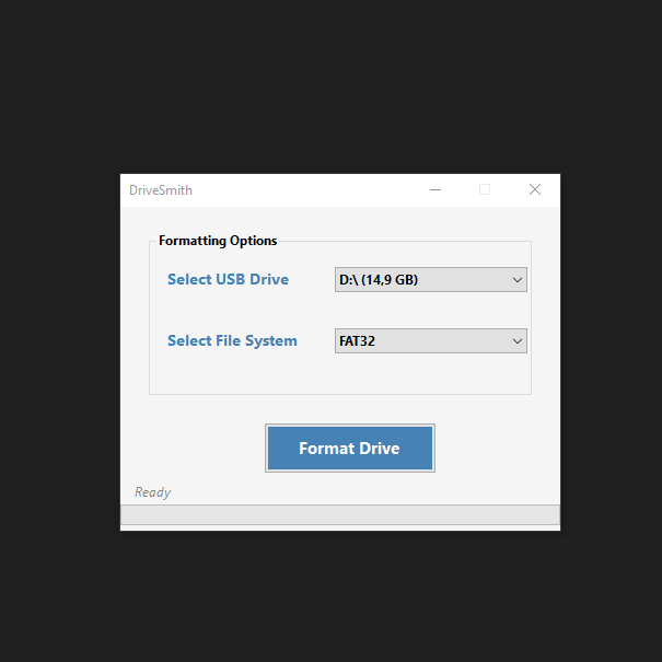 DriveSmith (โปรแกรมฟอร์แมต USB Drive อย่างง่ายดาย ในไม่กี่คลิก) DriveSmith (โปรแกรมฟอร์แมต USB Drive อย่างง่ายดาย ในไม่กี่คลิก)