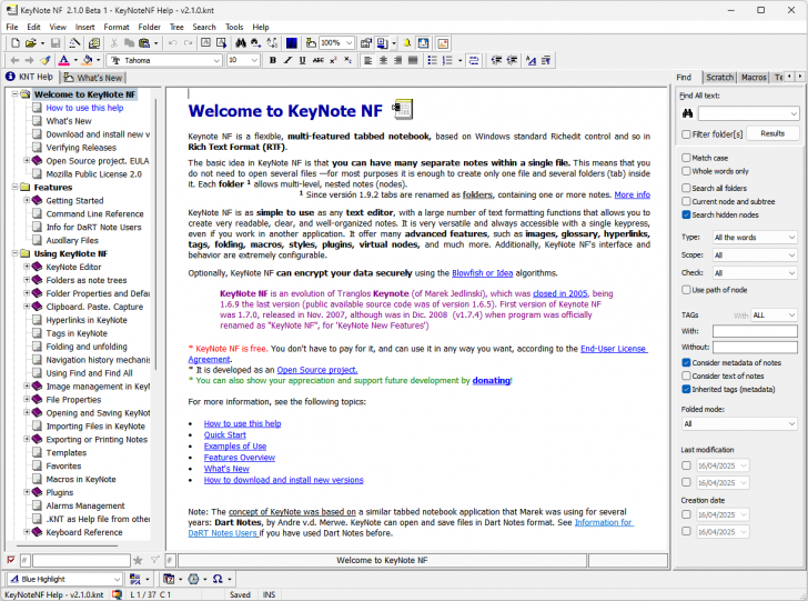 KeyNote NF (โปรแกรมจดบันทึกแบบแยกแท็บ ลูกเล่นเยอะ และมีการเข้ารหัส) KeyNote NF (โปรแกรมจดบันทึกแบบแยกแท็บ ลูกเล่นเยอะ และมีการเข้ารหัส)