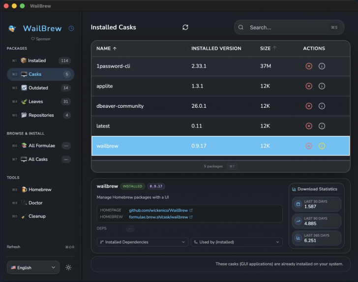 WailBrew (โปรแกรมจัดการแพ็กเกจของ Homebrew แบบ GUI บน macOS)