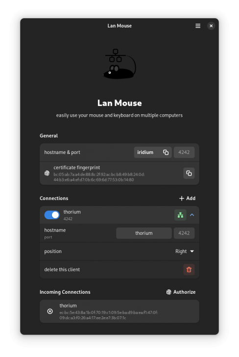 Lan Mouse (โปรแกรมแชร์เมาส์ และคีย์บอร์ดผ่านระบบ LAN)