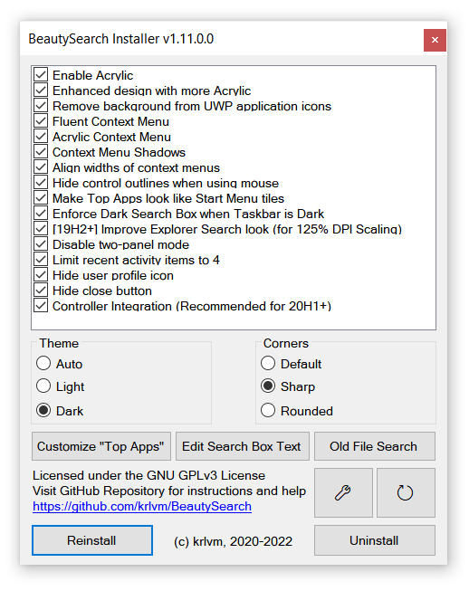 BeautySearch (โปรแกรมปรับแต่งหน้าค้นหาของ Windows 10 และ 11)