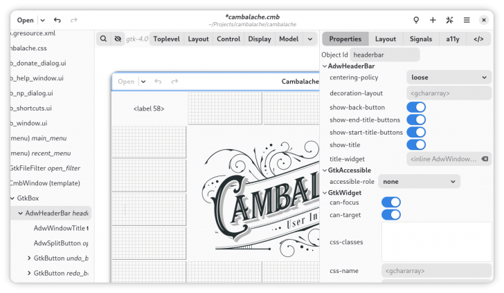 Cambalache (โปรแกรมสร้าง GUI สำหรับ GTK 4 และ GTK 3)