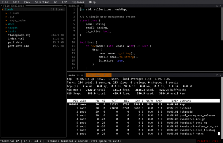 Fresh (โปรแกรม IDE และแก้ไขข้อความบนเทอร์มินัล ใช้งานง่าย และรวดเร็ว)