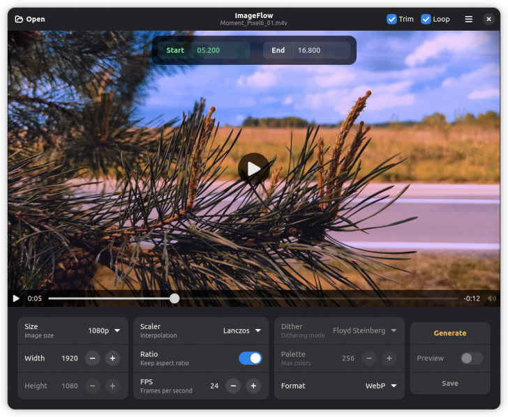 ImageFlow (โปรแกรมแปลงวิดีโอให้เป็นภาพเคลื่อนไหว GIF คุณภาพสูง)