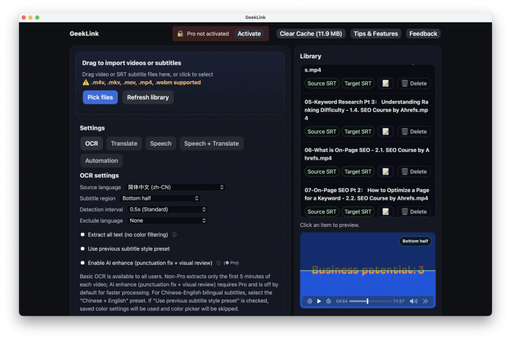 GeekLink AI Subtitle Factory (โปรแกรมตัดต่อ ใส่คำบรรยายด้วย AI บน Mac)