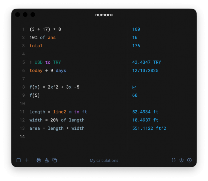 โปรแกรมเครื่องคิดเลขในรูปแบบสมุดโน้ต Numara Calculator โปรแกรมเครื่องคิดเลขในรูปแบบสมุดโน้ต Numara Calculator