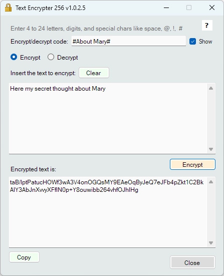 Text Encrypter 256 (โปรแกรมเข้ารหัส และถอดรหัสข้อความ) : 