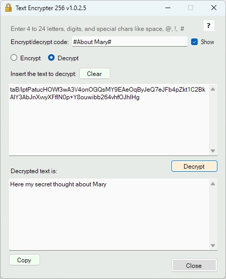 Text Encrypter 256 (โปรแกรมเข้ารหัส และถอดรหัสข้อความ)