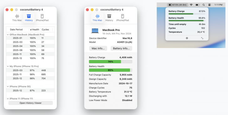 coconutBattery 4 (โปรแกรมเช็คสุขภาพแบตเตอรี่ MacBook, iPhone และ iPad) coconutBattery 4 (โปรแกรมเช็คสุขภาพแบตเตอรี่ MacBook, iPhone และ iPad)