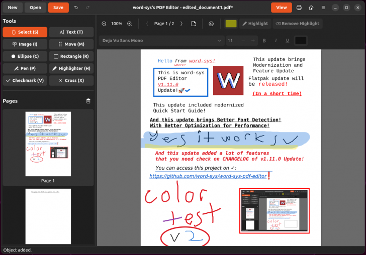 word-sys's PDF Editor (โปรแกรมแก้ไข PDF ข้อความ รูปภาพ วัตถุ บน Linux) : 