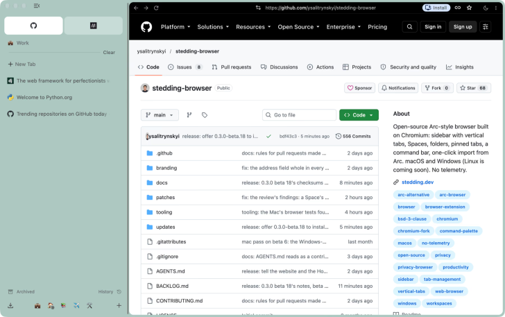 Stedding Browser (เว็บบราวเซอร์สไตล์ Arc ที่ไม่มีระบบติดตาม) Stedding Browser (เว็บบราวเซอร์สไตล์ Arc ที่ไม่มีระบบติดตาม)
