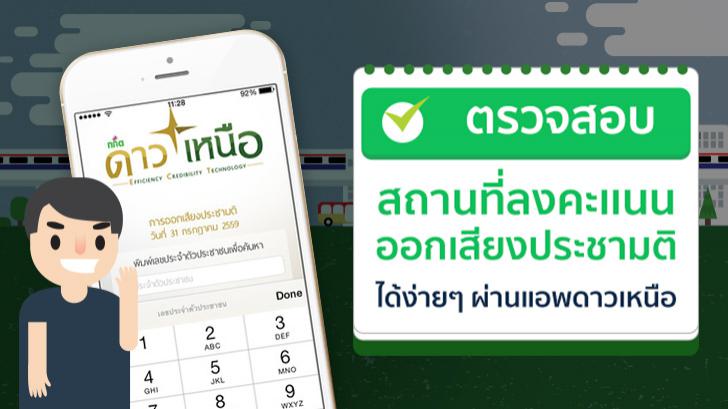 ตรวจสอบสถานที่ลงคะแนนออกเสียงประชามติได้ง่ายๆ ผ่านแอป ดาวเหนือ