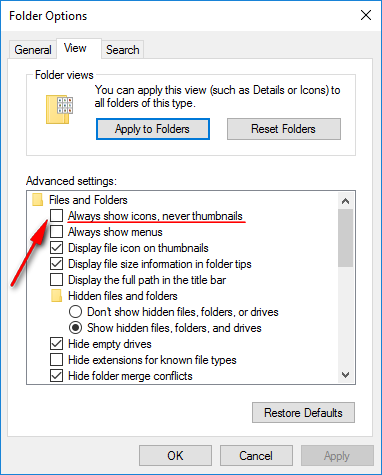 วิธีปิดการทำงานของ Thumbnails ไม่ให้แสดงตัวอย่างไฟล์บน Windows