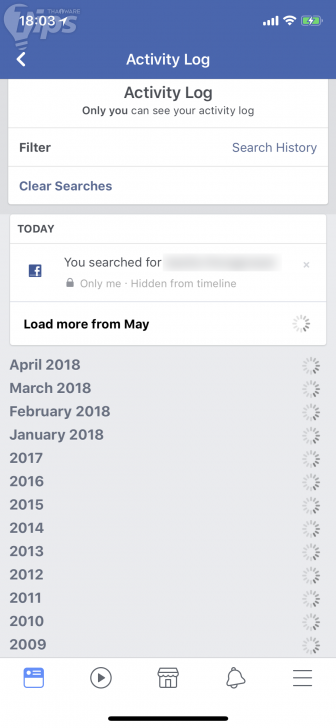 วิธีลบข้อมูลการค้นหาในช่อง Facebook Search ของเรา