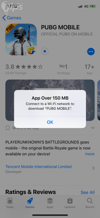 วิธีแหกกฏ App Store ห้ามดาวน์โหลดแอปที่มีขนาดเกิน 150MB ด้วย Cellular (4G)