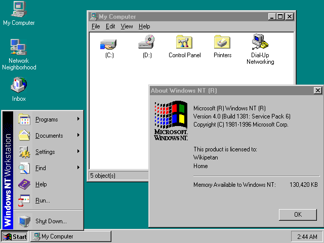 Windows NT 4.0 (ปี ค.ศ. 1996 - พ.ศ. 2539) Windows NT 4.0 (ปี ค.ศ. 1996 - พ.ศ. 2539)