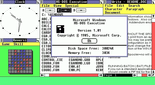 Windows 1.0 (ปี ค.ศ. 1985 - พ.ศ. 2528) Windows 1.0 (ปี ค.ศ. 1985 - พ.ศ. 2528)