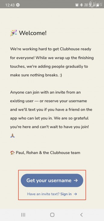 สมัครสมาชิกแอป Clubhouse บน Android
