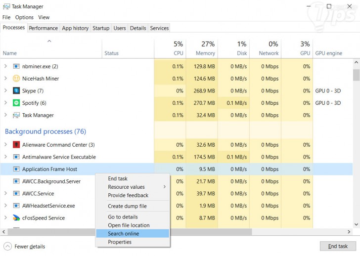 ใช้ Task Manager เพื่อค้นหารายละเอียด Process ผ่านระบบออนไลน์
