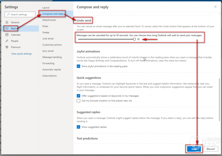 ตั้งค่าเพื่อเปิดการใช้งานยกเลิกการส่งอีเมล Outlook