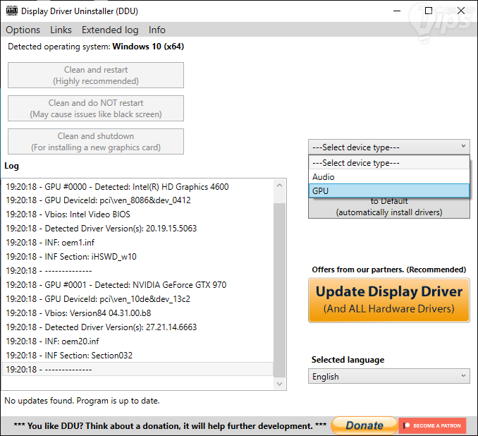 ขั้นตอนการถอนการติดตั้งไดรเวอร์การ์ดจอ ผ่าน Display Driver Uninstaller