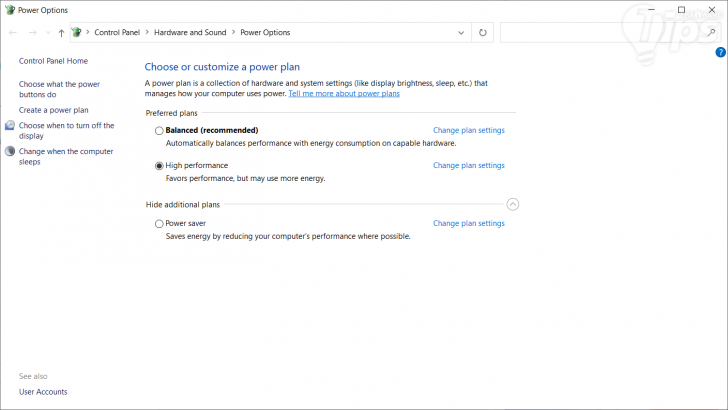 แผนจัดการพลังงานแบบประสิทธิภาพสูง (High Performance Power Plan)