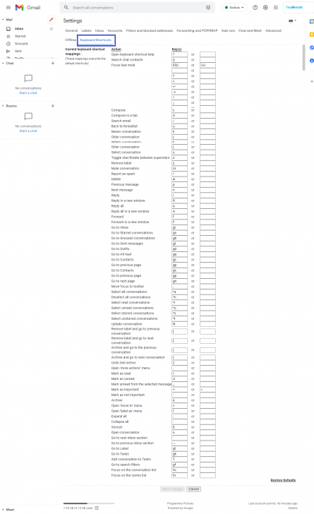 คีย์ลัด Shortcuts บน Gmail