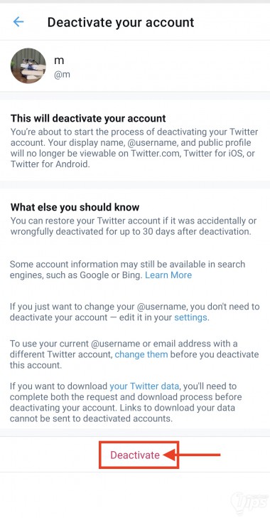 วิธีลบแอคเคาท์ Twitter ผ่านแอปมือถือ