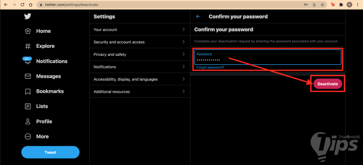 วิธีลบแอคเคาท์ Twitter ผ่านเว็บไซต์
