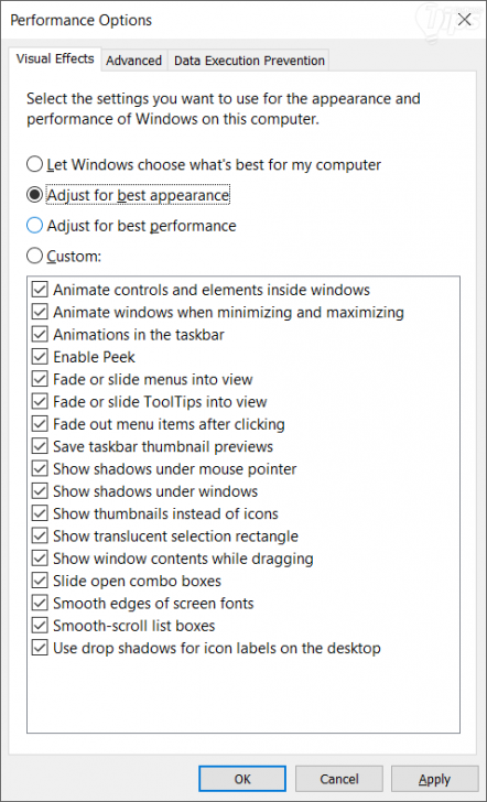 ปิดการแสดงผลแบบเน้นสวยงาม ของระบบปฏิบัติการ Windows