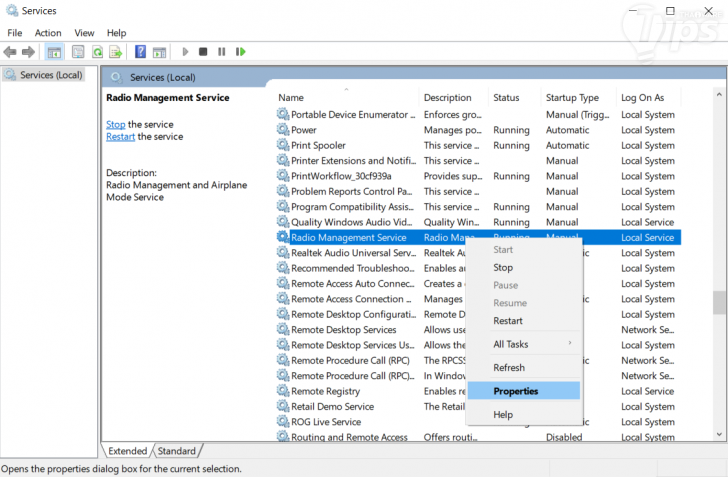 ปิดการทำงานของ Radio Management Service