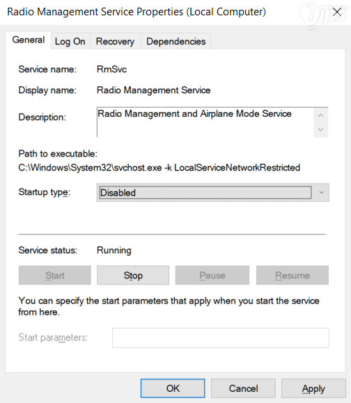 ปิดการทำงานของ Radio Management Service
