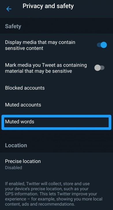 การตั้งค่า Muted words บน Twitter