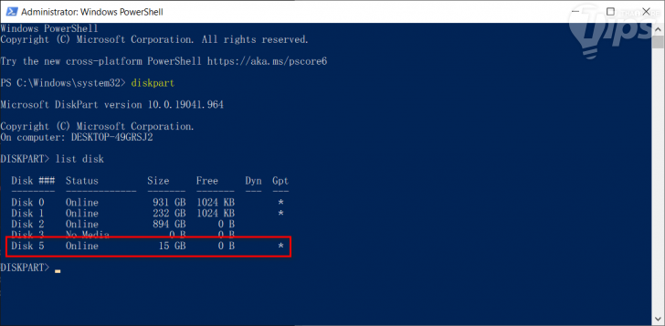ใช้คำสั่ง Diskpart