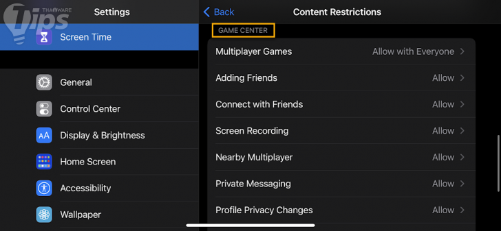 การจำกัดการเข้าถึงเครือข่ายเกมออนไลน์ (Restrict Game Center)