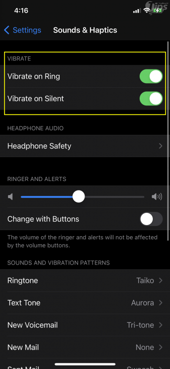 เปิดใช้การแจ้งเตือนระบบสั่น และไฟ LED (Enable Vibration and LED Flash)