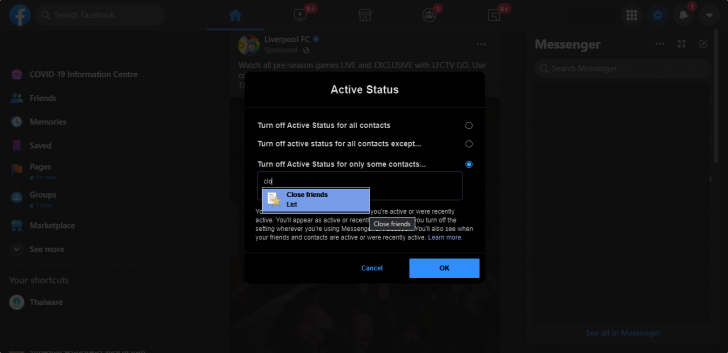 Turn off Active Status for only some contact 