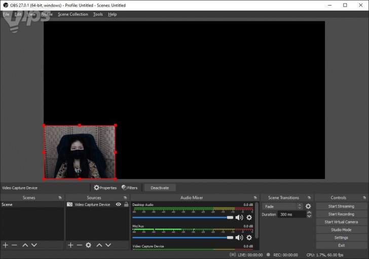 หน้าจอ Move Webcam on Preview Screen ของโปรแกรม OBS Studio