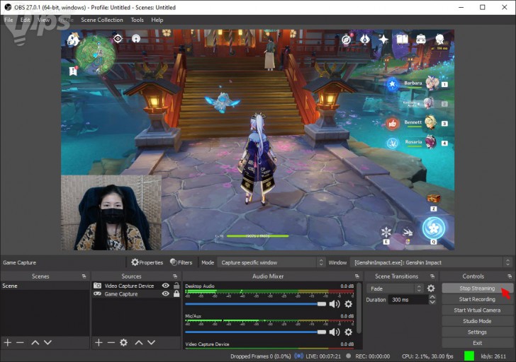 การเริ่มสตรีม (Start Streaming) ของ โปรแกรม OBS Streaming