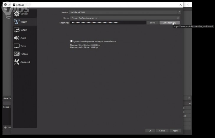 การเชื่อมต่อสตรีมเข้า YouTube ของ โปรแกรม OBS Studio