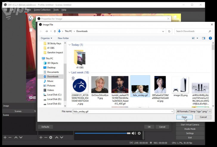 หน้าจอเพิ่มรูปภาพเข้าสตรีม (Add Image) ของ โปรแกรม OBS Studio