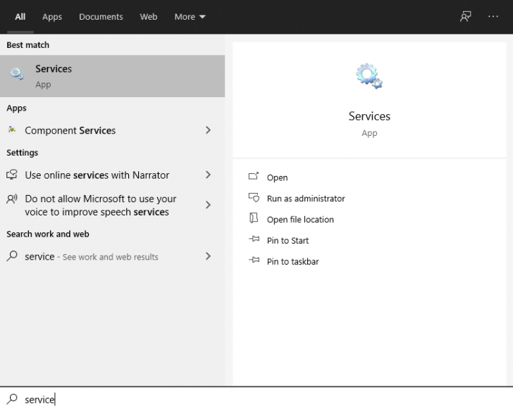 หน้าจอ Services บน Windows