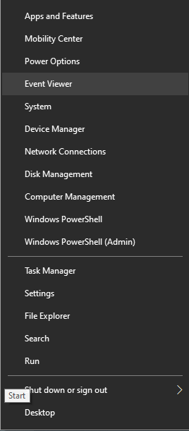 เมนู Start เลือกเมนู Windows Event Viewer บน Windows เมนู Start เลือกเมนู Windows Event Viewer บน Windows
