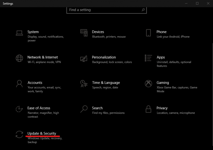 หน้าจอ Update & Security ใน Windows Settings บน Windows