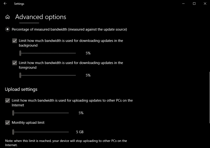 หน้าจอ Delivery Optimization ในเมนู Update and Security บน Windows