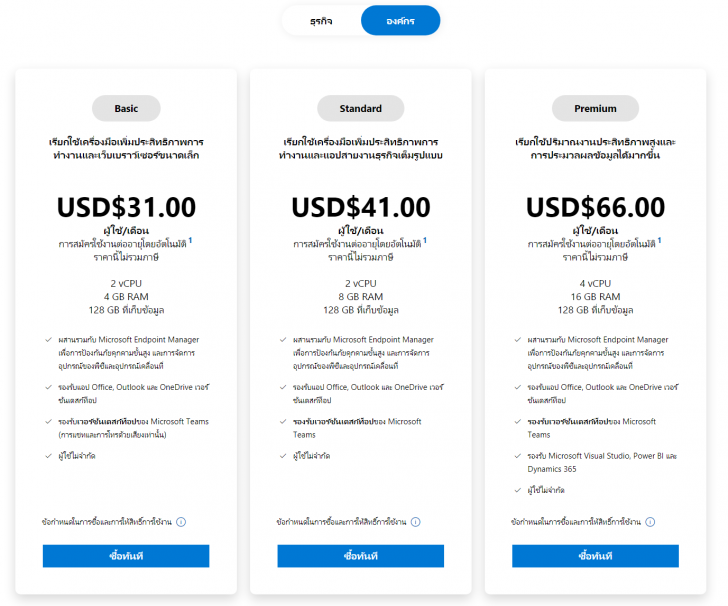 แพ็กเกจ Windows 365 Enterprise