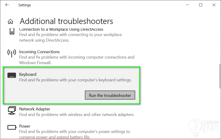 ใช้เครื่องมือแก้ปัญหาคีย์บอร์ด (Keyboard Troubleshooter)