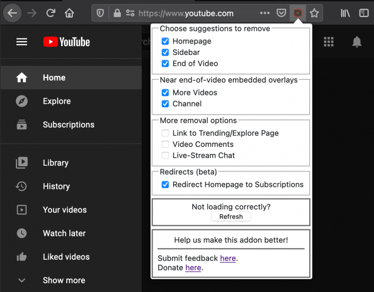 ส่วนเสริมเว็บเบราว์เซอร์ ส่วนขยายเว็บเบราว์เซอร์ Remove Youtube Suggestions