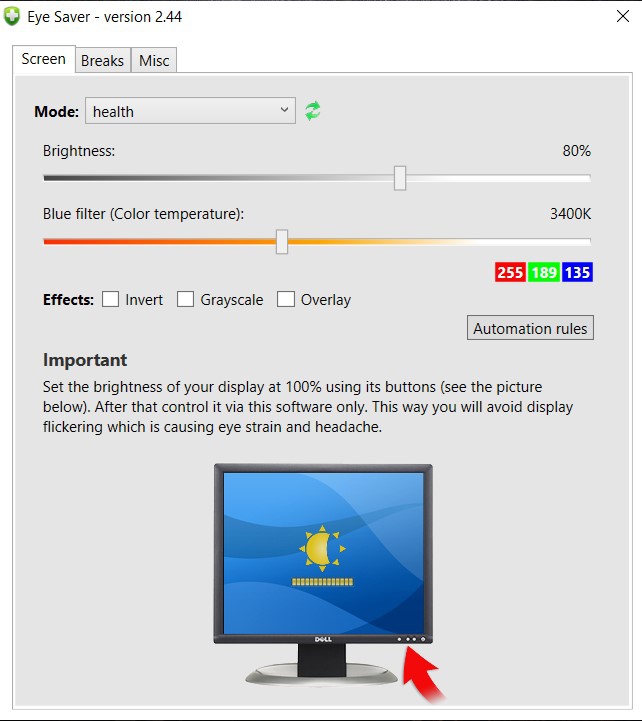 โปรแกรมปรับความสว่างหน้าจอ Eye Saver