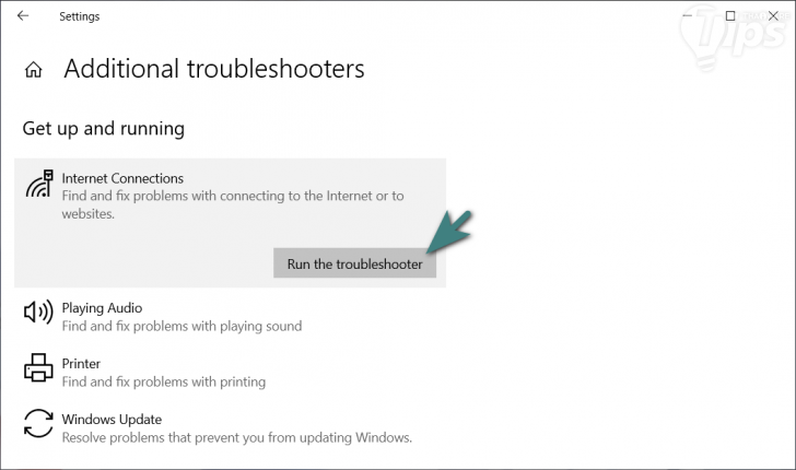 ใช้เครื่องมือ Internet Connections Troubleshooter